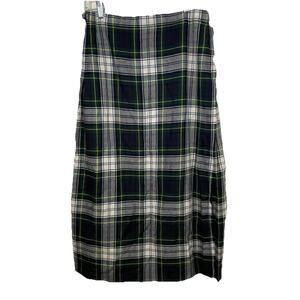 Vintage Deans Of Scotland Tartan Wool Plaid Blue/Green Wrap Skirt Size S/M -27